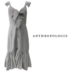 Anthropologie LOST IN LUNAR Grey Polka Dot St Claire Midi Dress - Size Small/4